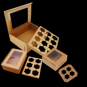 Brown Windowed Cup Cake  boxes PLUS insert 16*16*7.5 (4s)