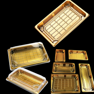 Platter gold base PLUS clear lid /each 18.5*10.7*2cm