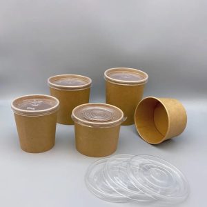 Multi-purpose Kraft Bowl PLUS Clear lids 9.6*7.5*6.1cm