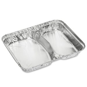 2 compartment Foil Food Tray with Plastic Lid /each