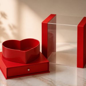 Transparent Box With Heart Insert + Drawer 24.2x24.2x21cm