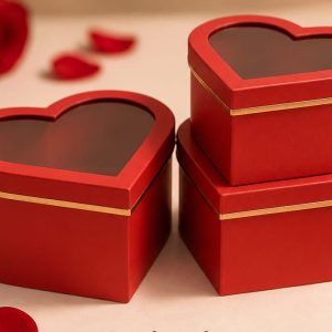 Heart Gift Box With Top Window + Gold Line Small 23.5x21.5x10cm