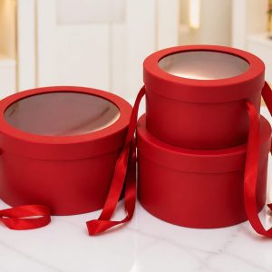 Round Gift Box With Top Window + Handles Small 18.5x10cm